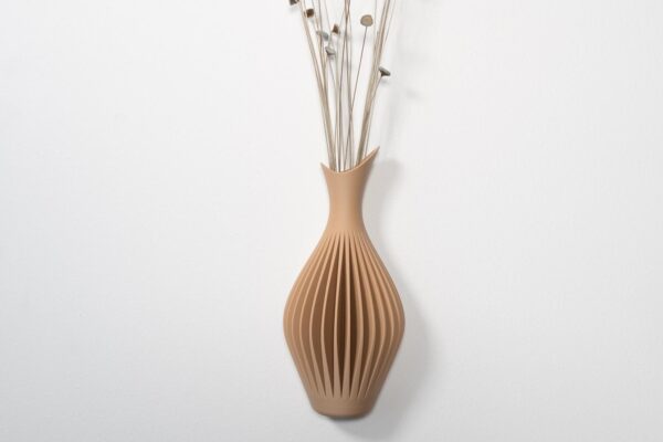 il_fullxfull.8175005300_bip3.jpg Japandi Wall Decor | 3D Printed Ribbed Wall Vase | Aesthetic Room Accent | Hidden Bracket Floating Planter for Pampas Grass