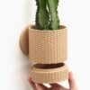 Textured Basketweave Planter: Wall Mount or Tabletop, Hidden Drip Tray