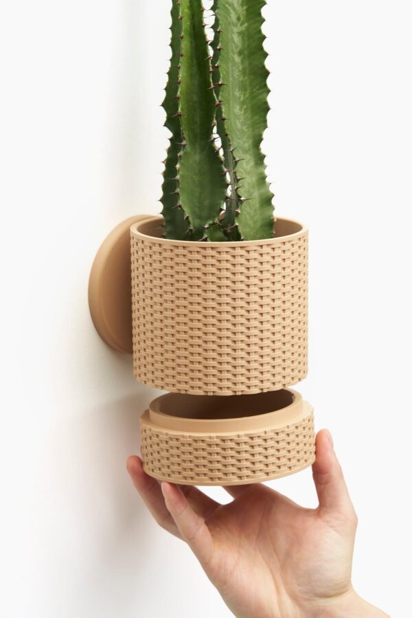 Textured Basketweave Planter: Wall Mount or Tabletop, Hidden Drip Tray