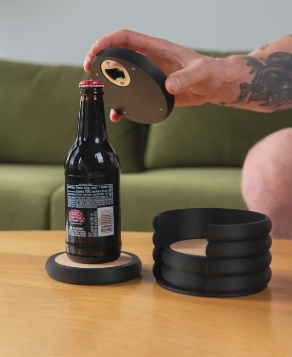 il_fullxfull.8257625051_g0tp.jpg Hidden Bottle Opener Coaster Set - 3D Printed Magnetic Cap Catching Drink Mats