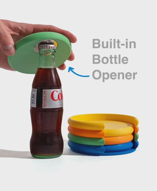 Hidden Bottle Opener Coasters with Holder Set - 3D Printed Drink Mats | NextEraFab Vibrant Modern Home Decor