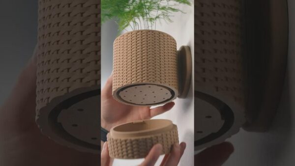Textured Basketweave Planter: Wall Mount or Tabletop, Hidden Drip Tray