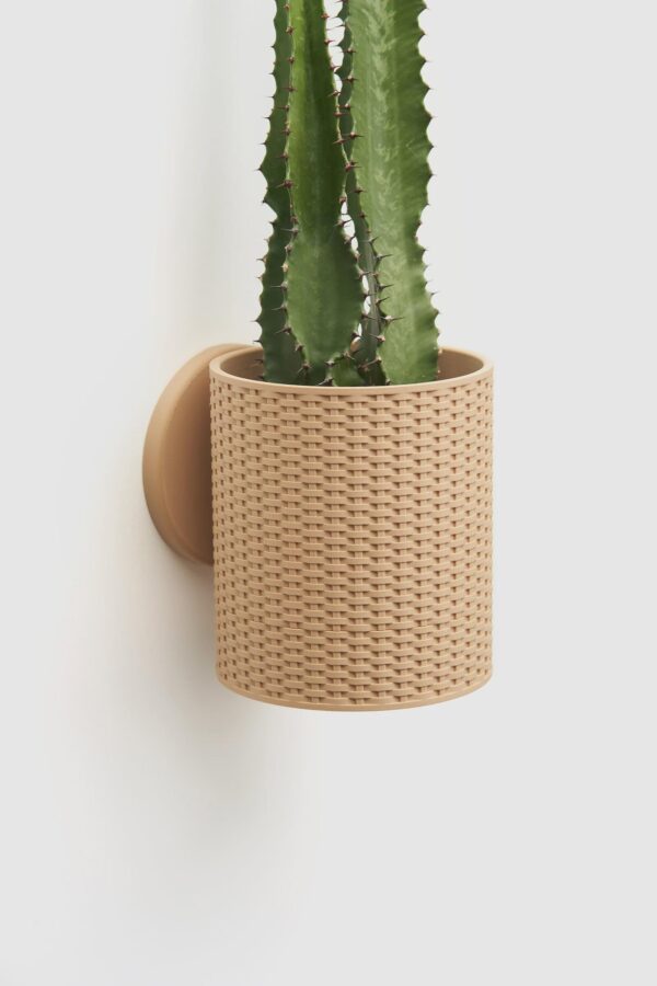 Textured Basketweave Planter: Wall Mount or Tabletop, Hidden Drip Tray